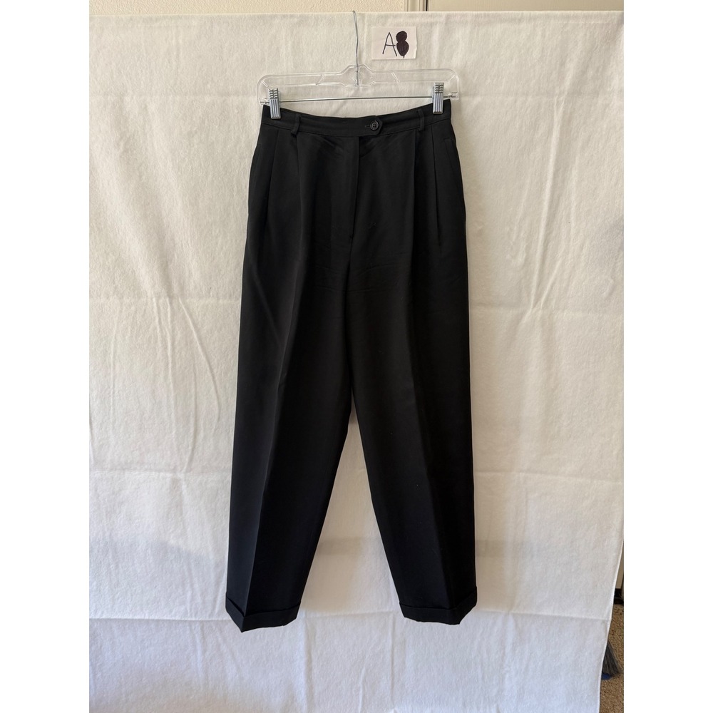 Austin Reed London Black Wool Pleated Trousers High Rise Cuffed Dress Pants 8WM